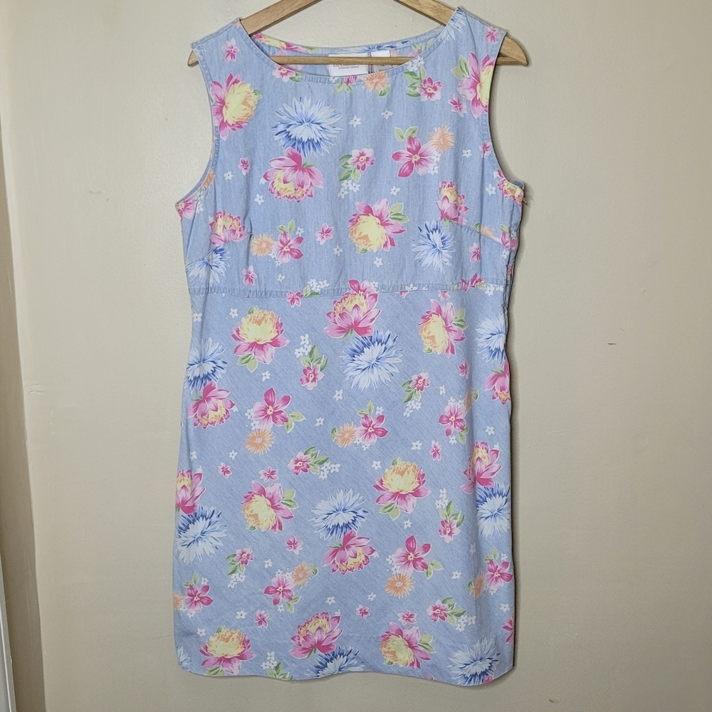 Liz Claiborne Vintage 90s Pastel Floral Chambray Dress Size 14 - Picture 2 of 6